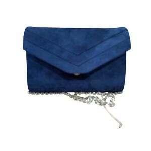 Milisante Navy Blue Faux Suede Envelope Clutch Chain Crossbody Bag Wedding Party